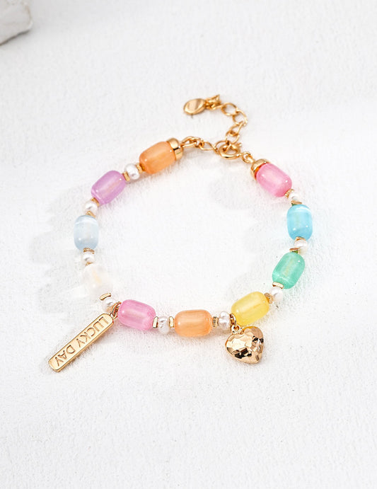 Cat eye stones pearl bracelet