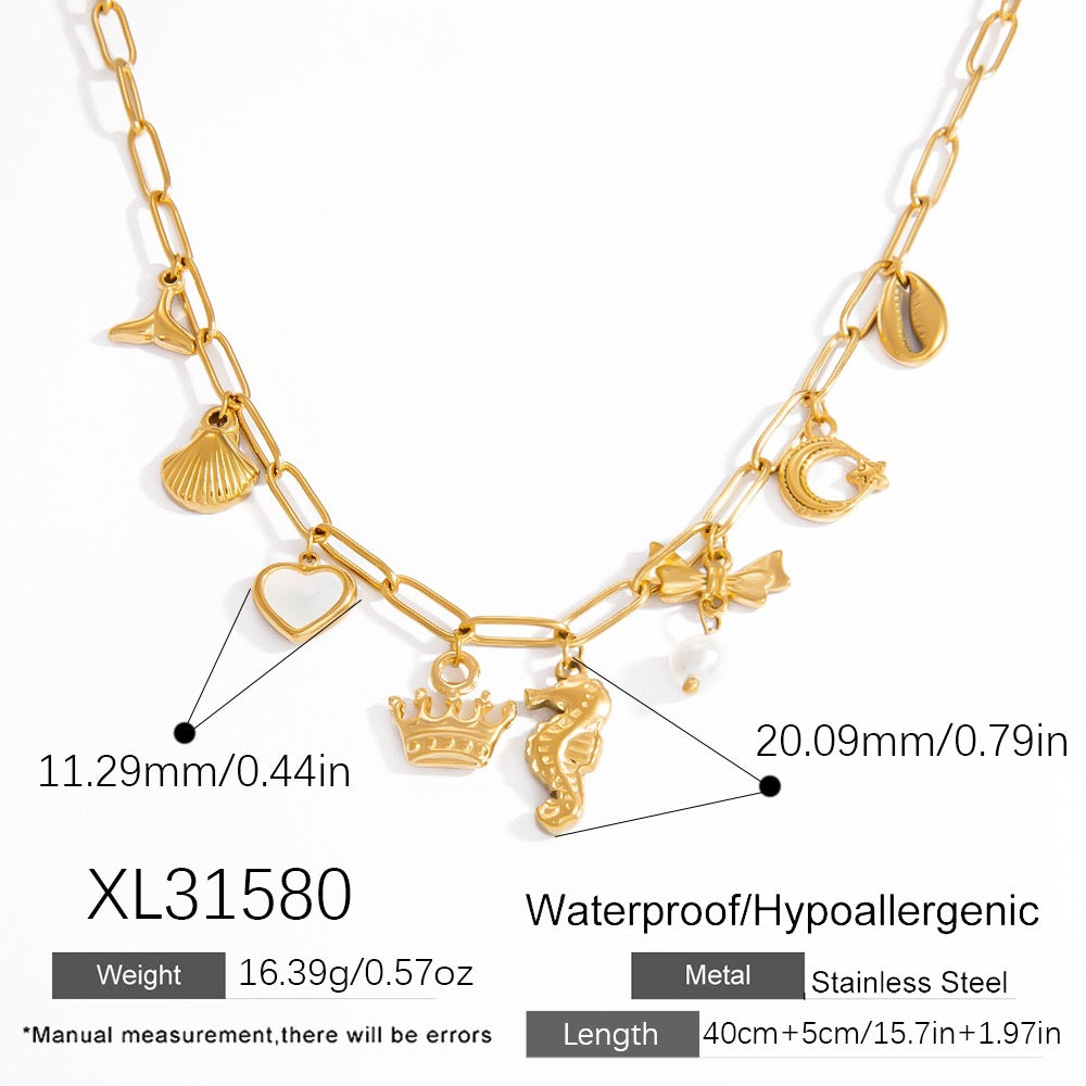White heart ocean treasure charm necklaces