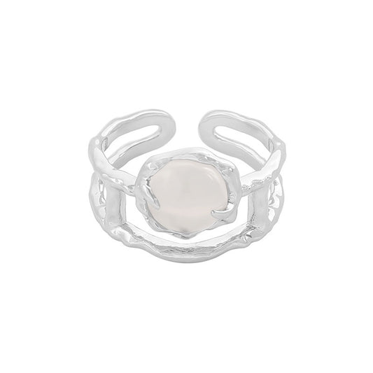 Moon stone layer silver ring