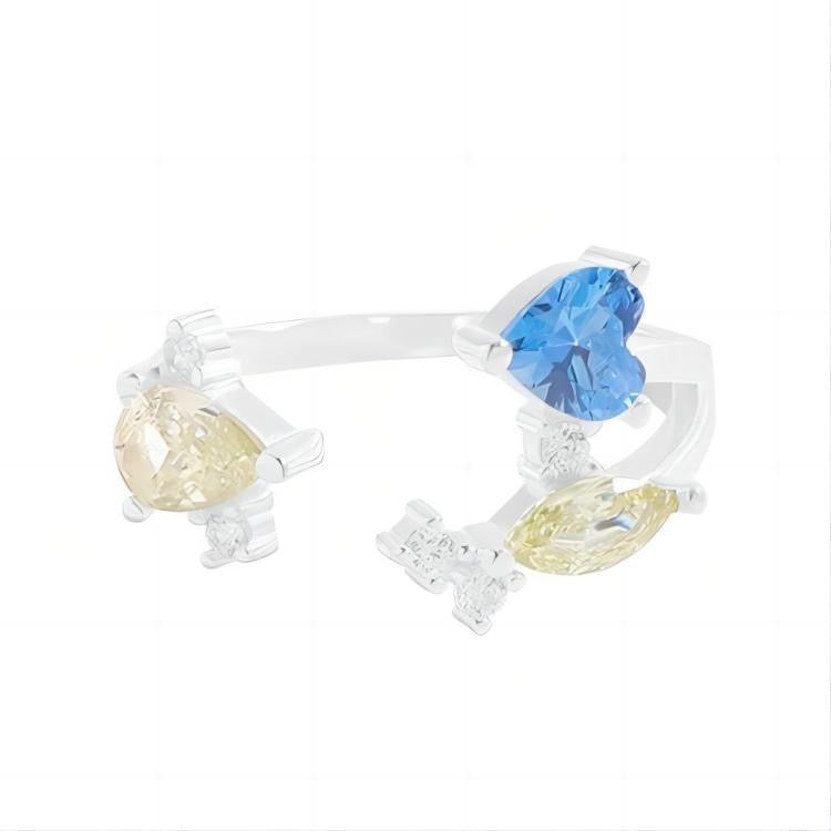 Blue ocean open silver ring