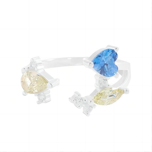 Blue ocean open silver ring