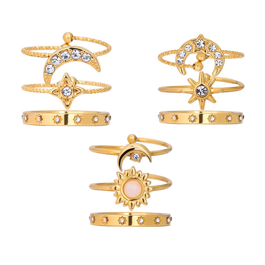 Moon and star stacking rings set
