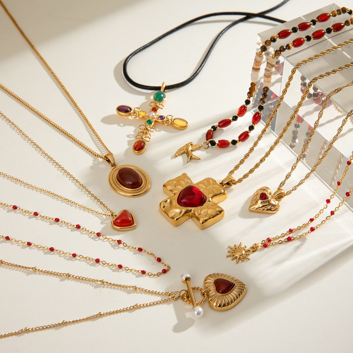 Red heart cross necklace