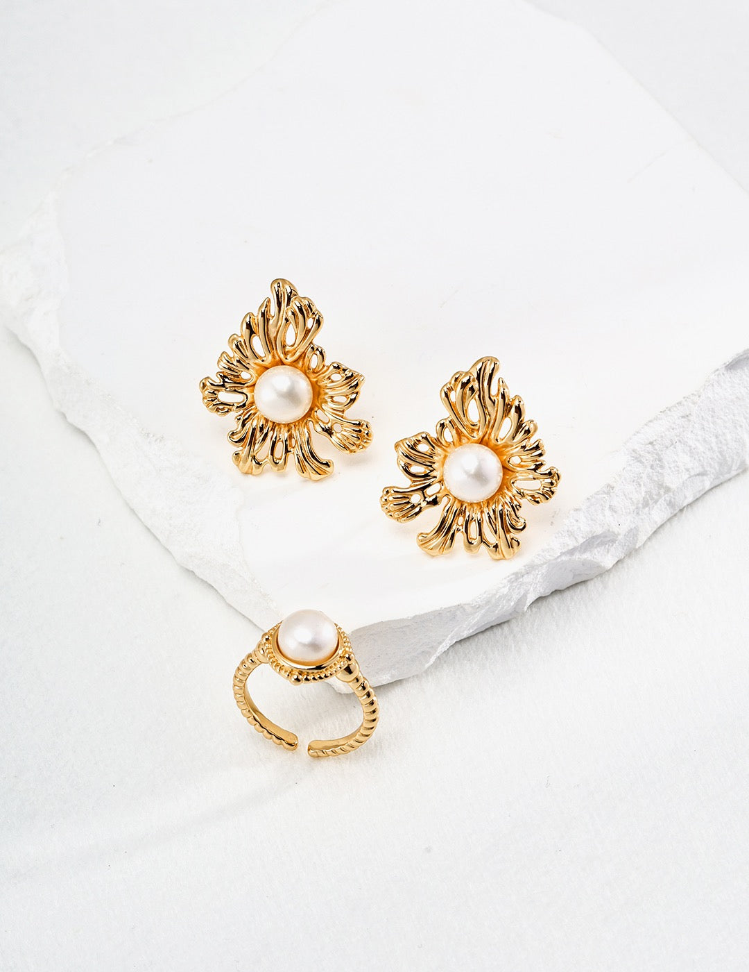 Jasper Blossom flower pearl earrings